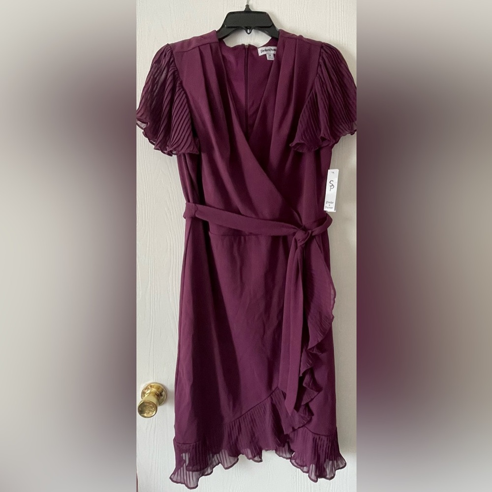 Shelby & Palmer Plum /Purple Dress with Flutter Sleeves